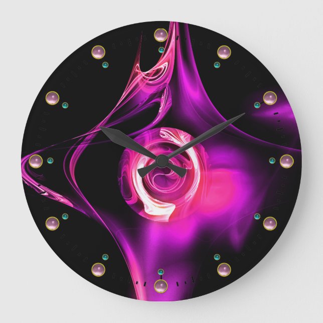 GRANDE HORLOGE RONDE ROSE ROSE VIOLETTE EN BLACK WITH GEMSTONES (Recto)
