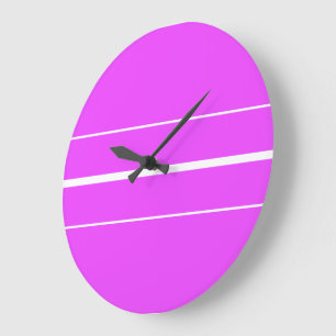 Grande Horloge Ronde Rose Tropical Clair Rayures de Course Blanches Élé