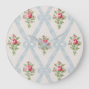 Grande Horloge Ronde Rose Victorian Roses w/Blue Ribbon Lattice