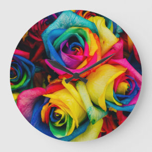 Grande Horloge Ronde Roses Arc-En-Ciel De Couleur Glorieuse