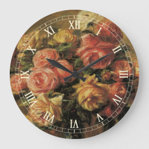 Grande Horloge Ronde Roses dans un vase par Pierre Renoir, Beaux-arts a