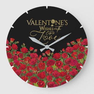 Grande Horloge Ronde Roses de calligraphie dorée minimaliste pour la Sa