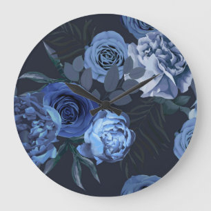 Grande Horloge Ronde Roses de pivoines : Floral foncé Vintage.