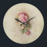 Grande Horloge Ronde Roses de style vintage peint à la main<br><div class="desc">De beaux roses vintages fleurissent sur un arrière - plan doux et neutre.</div>