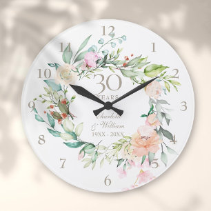 Grande Horloge Ronde Roses Florales 30ème Anniversaire de Mariage de Pe