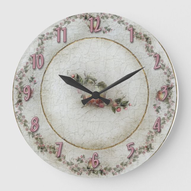 Grande Horloge Ronde Roses roses rose Plaque Chine (Recto)