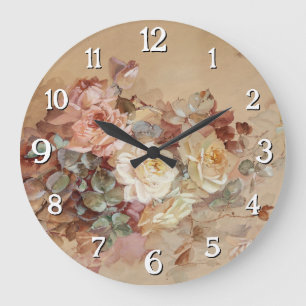 Grande Horloge Ronde Roses roses roses et jaunes - Franz Bischoff