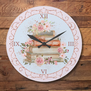 Grande Horloge Ronde Roses roses roses vintage aquarelle et fleurs de l