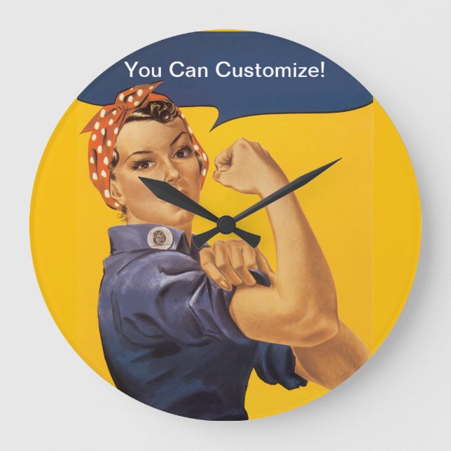 Grande Horloge Ronde Rosie the Riveter We Can Do It ! Your Text Here (Recto)