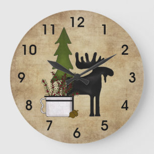 Grande Horloge Ronde Rostic Country Mountain Silhouette Moose