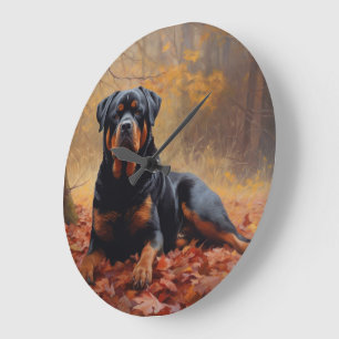 Grande Horloge Ronde Rottweiler dans les feuilles d'automne automne aut