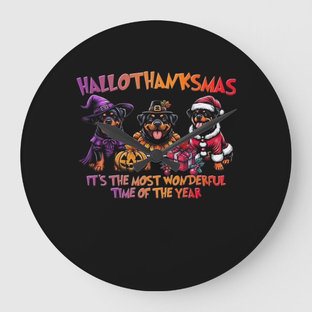 Grande Horloge Ronde Rottweiler Halloween Thanksgiving Noël Classi (Recto)