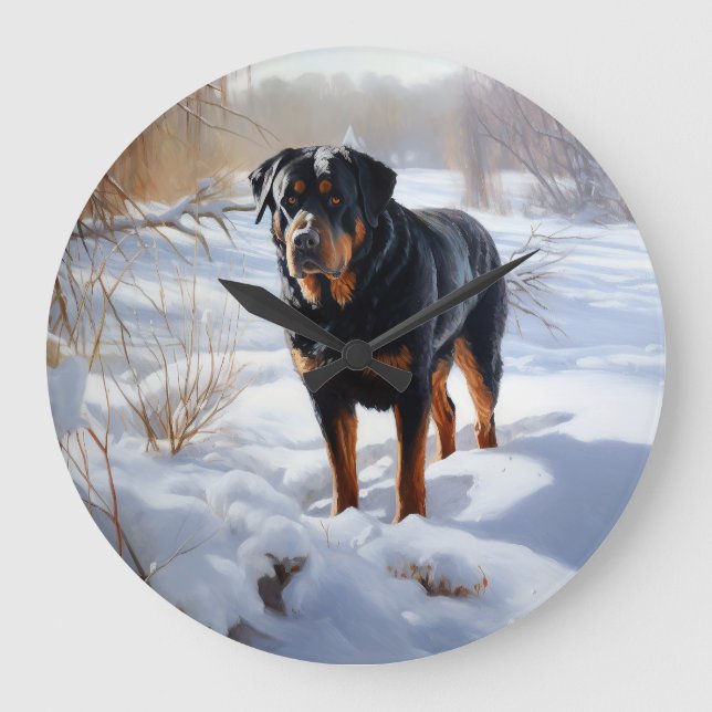 Grande Horloge Ronde Rottweiler Laisser neiger Noël (Recto)