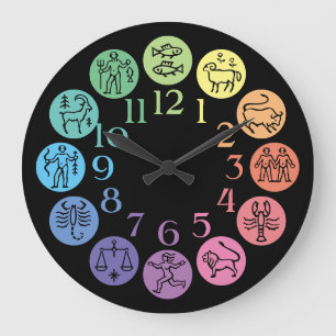 Grande Horloge Ronde Roue du zodiaque Couleurs Signe du zodiaque Cosmiq