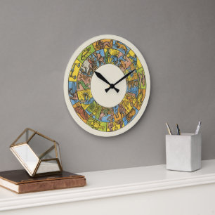 Grande Horloge Ronde Roue vintage céleste, Zodiaque astrologique