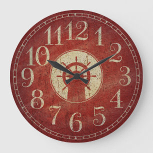 Grande Horloge Ronde Roue vintage rouge nautique décorative unique de