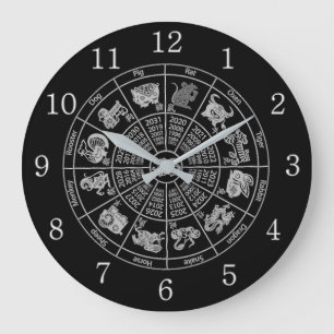 Grande Horloge Ronde Roue Zodiac de l'horoscope chinois