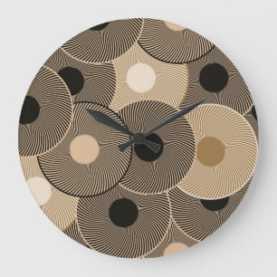 Grande Horloge Ronde Roues Arc Noir Or : Abstraites
