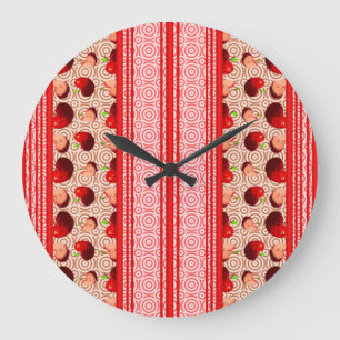 Grande Horloge Ronde Rouge à lèvres Apple Watercolor Stripes et Cercles