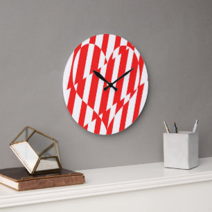 Grande Horloge Ronde Rouge Abstrait n Blancs Valentine Coeur