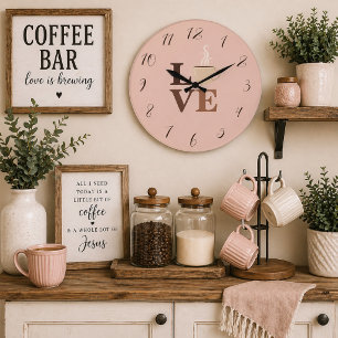 Grande Horloge Ronde Rouge aux Joues Rose Amour Café Romantique