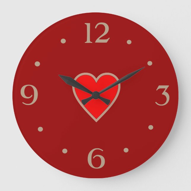 Grande Horloge Ronde Rouge avec le coeur rouge clair Valentines Jour Ca (Recto)