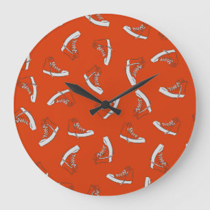 Grande Horloge Ronde Rouge basket : impression Vintage sans fil