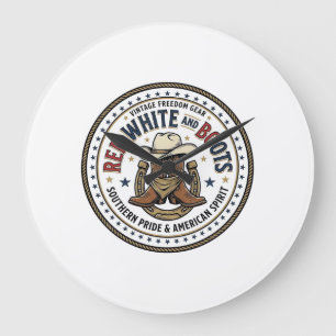 Grande Horloge Ronde Rouge Blanc Et Bottes Patriotique Patriotique Sud