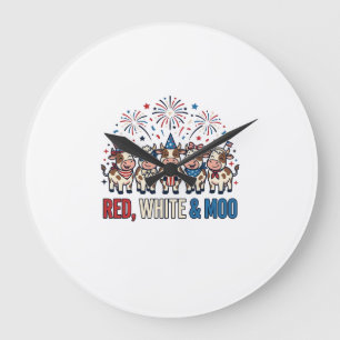 Grande Horloge Ronde Rouge Blanc et Vache Patriotique Vintage Chemise_1