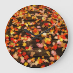 Grande Horloge Ronde Rouge clair Jaune d'automne Maple Feuilles