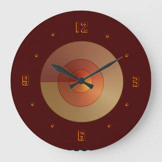 Grande Horloge Ronde Rouge contemporain/Brown avec Centre de Saumon or