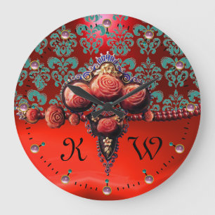 GRANDE HORLOGE RONDE ROUGE CORAL ROSES, MONOGRAM BLEU ROUGE RUBY DAMASK