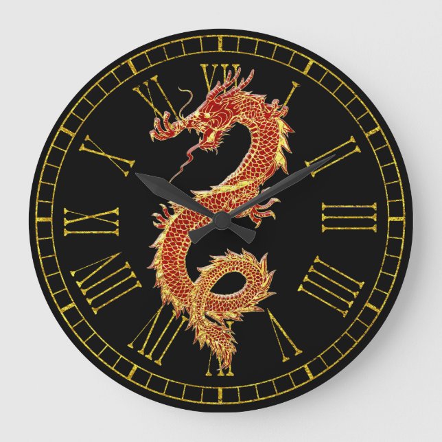 Grande Horloge Ronde Rouge dragon couleur Arrière - plan (Recto)