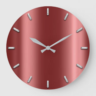 Grande Horloge Ronde Rouge foncé de Bourgogne de minimalisme de gris