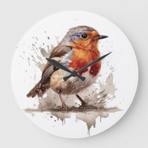 Grande Horloge Ronde Rouge-gorge Charmant de Jardin