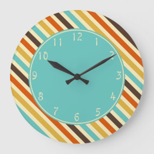 Grande Horloge Ronde Rouge jaune bleu de rayures diagonales bleu vert