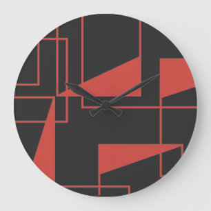 Grande Horloge Ronde Rouge, moderne, dynamique, motif géométrique tenda