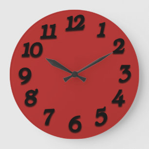 Grande Horloge Ronde Rouge Noir classique minimal de chiffres arabes