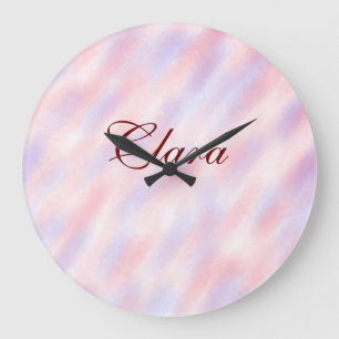 Grande Horloge Ronde Rouge rose bordeaux aquarelle abstrait ajoutez nom