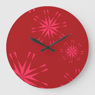 Grande Horloge Ronde Rouge, rose, cool tendance fleur d'étoiles moderne