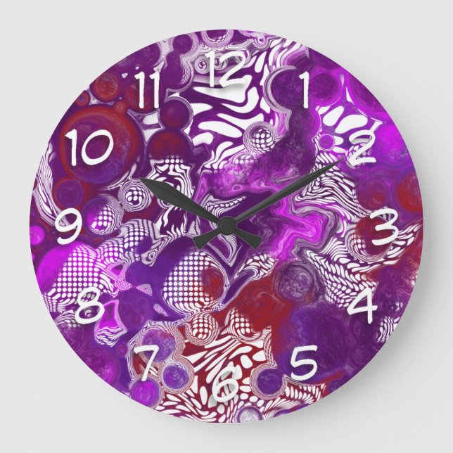 Grande Horloge Ronde Rouge violet Abstrait Fluid Art Marbre  (Recto)