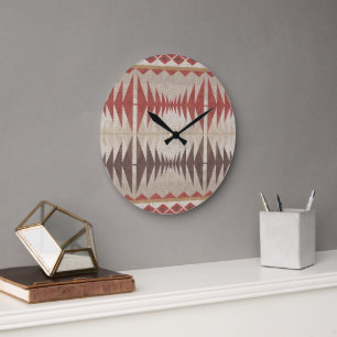 Grande Horloge Ronde Rouille Rouge Taupe Beige Dark Brown Tribal Art