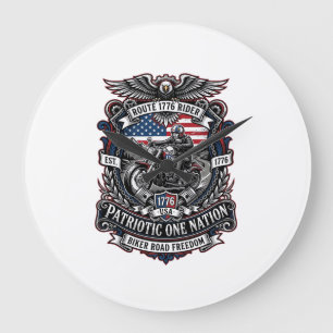 Grande Horloge Ronde Route patriotique 1776 Cavalier Motard Route Liber