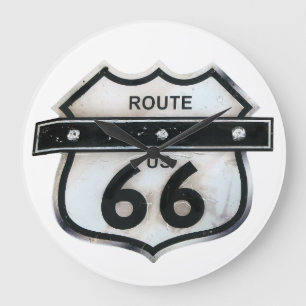 Grande Horloge Ronde Route vintage 66 USA America Highway Sign.