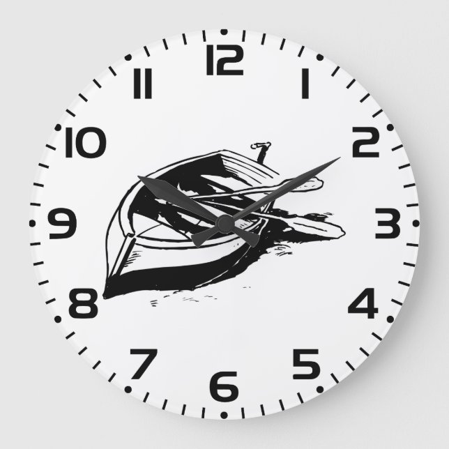 Grande Horloge Ronde Rowboat Illustration Nautical Black and White (Recto)