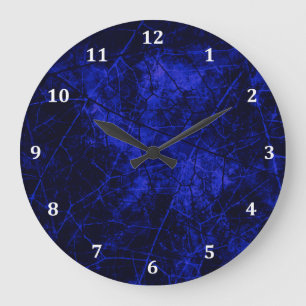 Grande Horloge Ronde Royal Blue Black Crackle Lacquer Grunge Texture