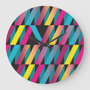 Grande Horloge Ronde Ruban Abstrait : Vintage géométrique coloré.