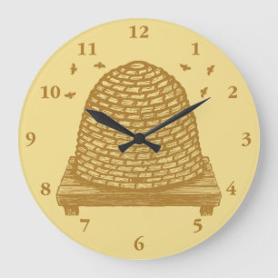 Grande Horloge Ronde Ruche Skep d'abeille