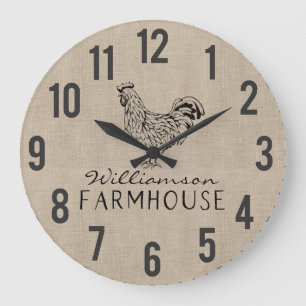 Grande Horloge Ronde Russe Agritourisme Burlap Nom de famille Grand