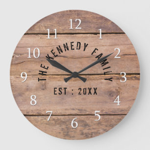 Grande Horloge Ronde Russe Barn Wood Farmhouse Nom de famille